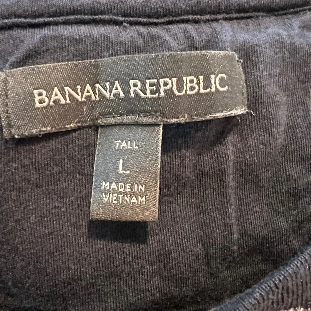 Banana Republic Mens Henley Shirt Large Tall LT Blue Striped Cotton Modal Top